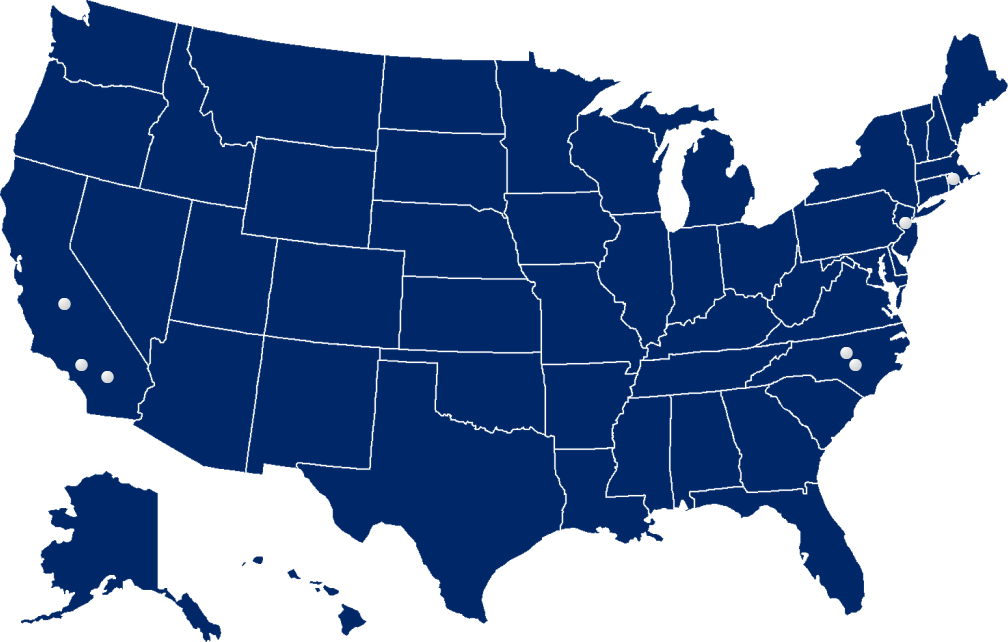 image of US map with certain cities marked